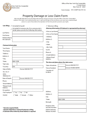 NYC Property Damage or Loss Claim Form