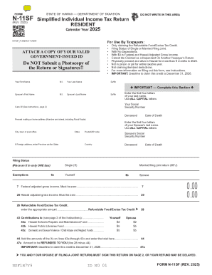 Hawaii N-11SF Simplified Individual Income Tax Return