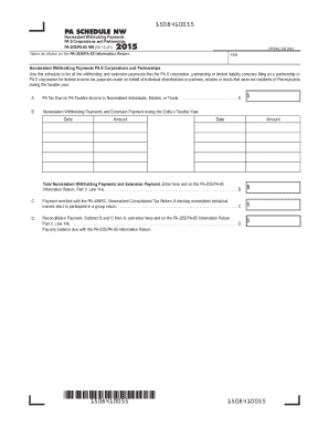 PA Schedule NW Nonresident Withholding Payments