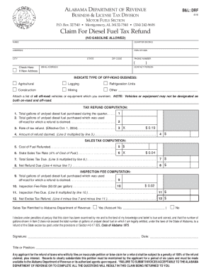 Alabama Diesel Fuel Tax Refund Claim