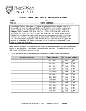 2026-2027 Enrollment History Review Appeal Form