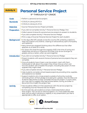 9/11 Day Personal Service Project Journal