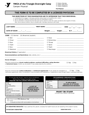 YMCA Camp Physical Form