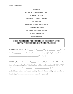 New Jersey Affordable Housing Restrictive Covenant