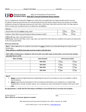 2026-2027 Unusual Enrollment History Review Form