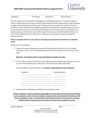 Unusual Enrollment History Appeal Form