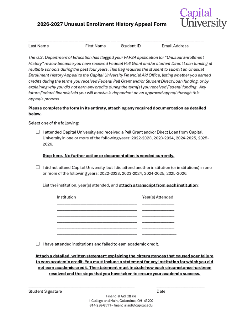 Unusual Enrollment History Appeal Form - Blank Fillable Template | Fill ...