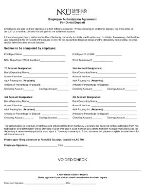 Employee Authorization Agreement for Direct Deposit