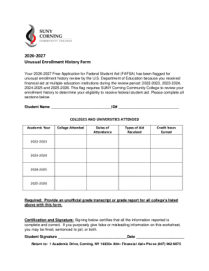 2026-2027 Unusual Enrollment History Form