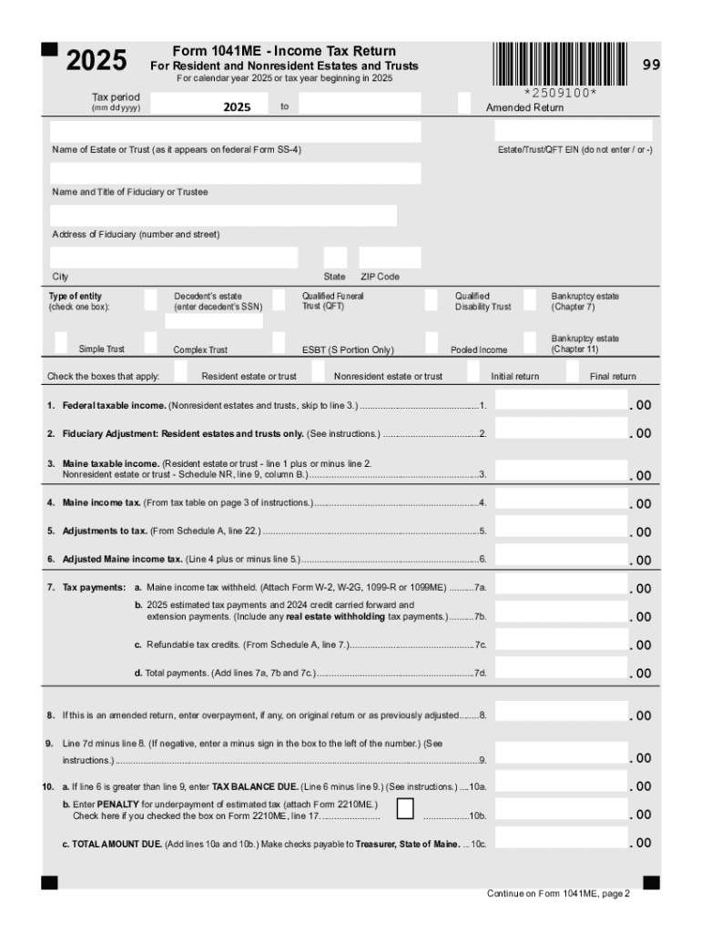 FORM 1041ME - INCOME TAX RETURN *1809100* Preview on Page 1
