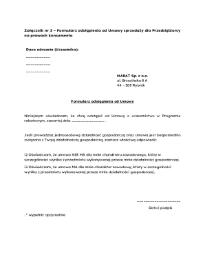 Consumer Withdrawal Form for Sales Agreement