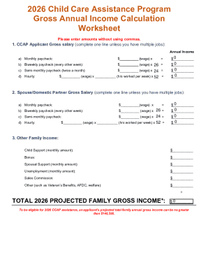 2026 Child Care Assistance Program Income Worksheet