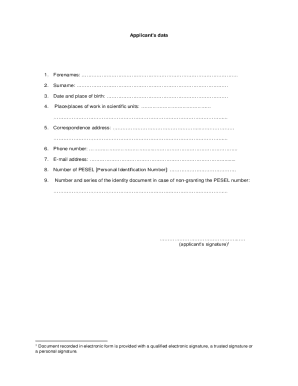 Applicant's Data Form
