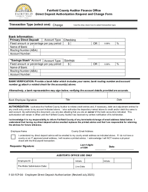 Fairfield County Direct Deposit Authorization Form