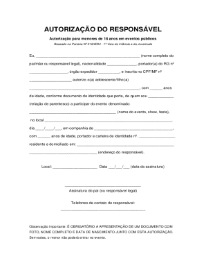 Minor Event Authorization Form
