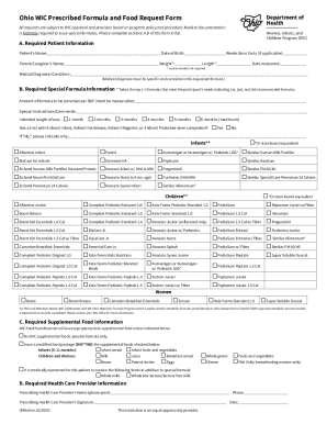 Ohio WIC Prescribed Formula and Food Request Form