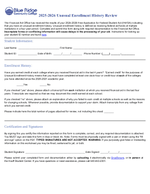 2025-2026 Unusual Enrollment History Review Form