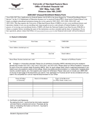 2026-2027 Unusual Enrollment History Form