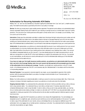 Medica Authorization for Recurring Automatic ACH Debits