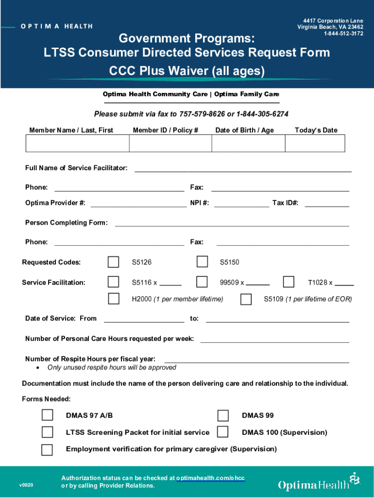 CCC Plus Waiver LTSS Request Form - Blank Fillable Template | Fill Out ...