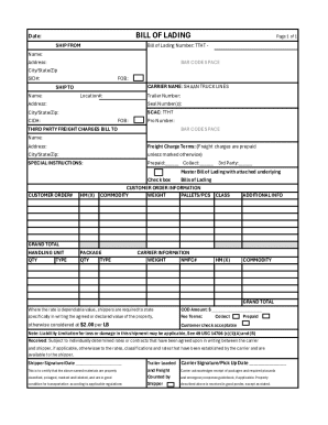 Bill of Lading Form
