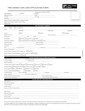 Pre-Owned Car Loan Application Form