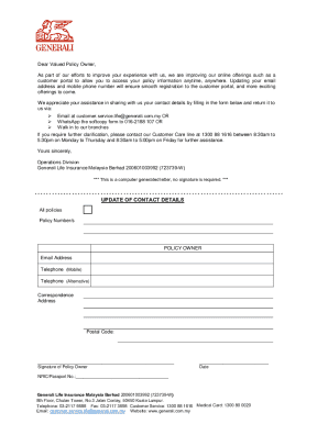 Generali Life Insurance Malaysia Contact Update Form