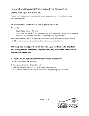 UK Foreign Language Assistant Council Tax Discount Application