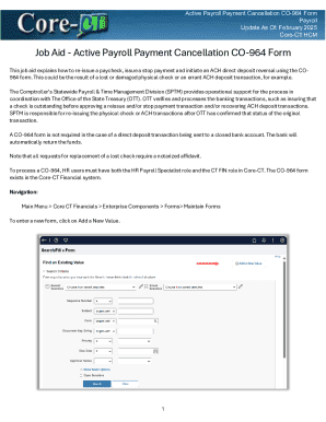 Active Payroll Payment Cancellation CO-964 Form