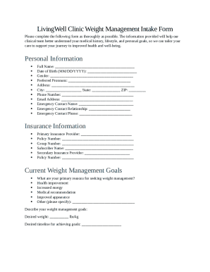 LivingWell Clinic Weight Management Intake Form