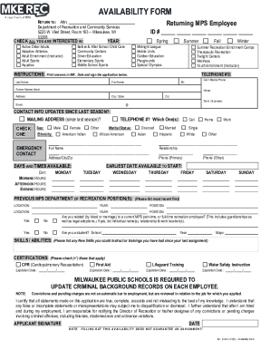 Milwaukee Availability Form