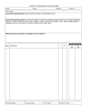 Literacy Processing Analysis Form