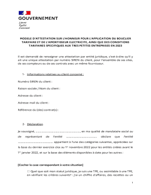 French Electricity Tariff Shield Attestation Form