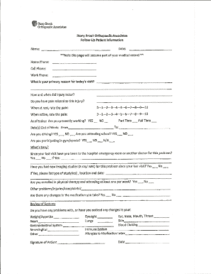 Stony Brook Orthopaedic Associates Follow-Up Patient Information
