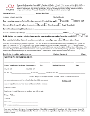 Request for Exemption from UCM’s Residential Policy