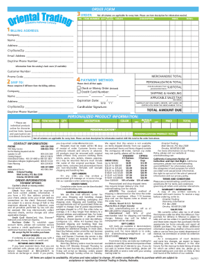 Oriental Trading Order Form