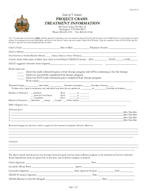 Vermont Project CRASH Treatment Information Form