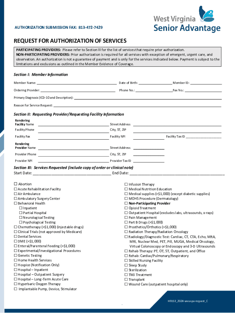 Request for Authorization of Services - Blank Fillable Template | Fill ...
