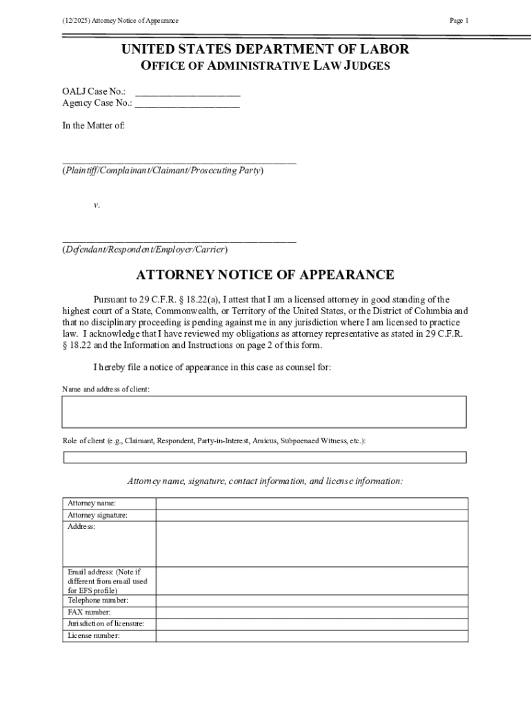 Attorney Notice of Appearance - Blank Fillable Template | Fill Out ...