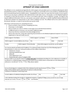 Ohio Child Caregiver Affidavit
