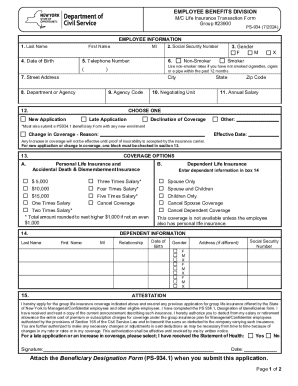 New York State M/C Life Insurance Transaction Form