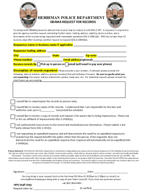 Herriman Police Department GRAMA Request for Records
