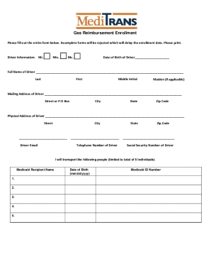 Gas Reimbursement Enrollment Form