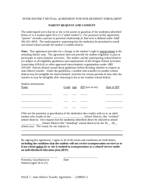 Inter-District Mutual Agreement for Non-Resident Enrollment