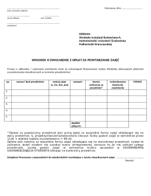 Polish Student Fee Waiver Request