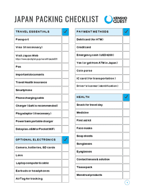 Japan Packing Checklist