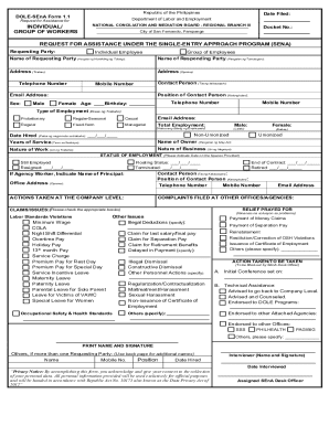 DOLE-SEnA Form 1.1 Request for Assistance