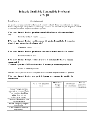 Pittsburgh Sleep Quality Index (PSQI) Form