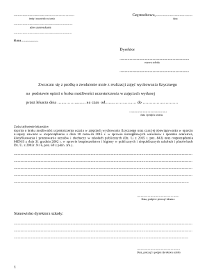Polish Student Physical Education Exemption Form