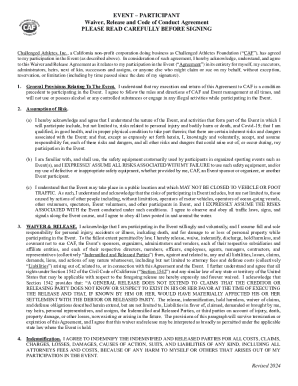 Event Participant Waiver Release and Code of Conduct Agreement